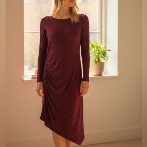 NWT Yala Jersey Knit Maroon Floral Poppy Print Dress Long Sleeve Size Small